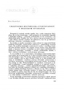 Umjetničko-historijska uvjetovanost u muzičkom stvaranju / I. Supičić
