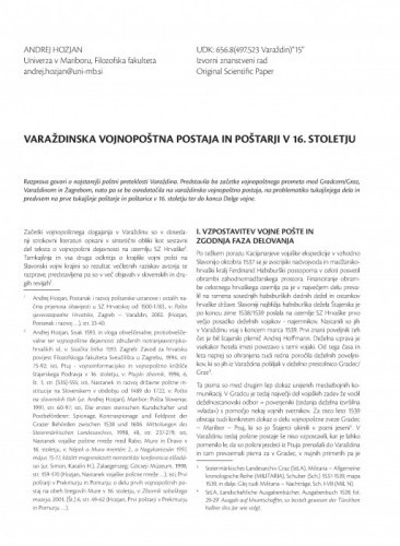 Varaždinska vojnopoštna postaja in poštarji v 16. stoletju / Andrej Hozjan