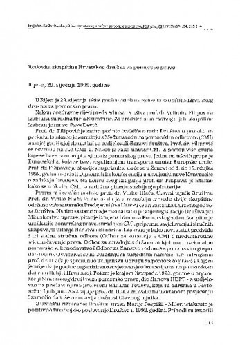 Redovita skupština Hrvatskog društva za pomorsko pravo (Rijeka, 29. siječnja 1999.) : [izvješće] / Dino Pinjo