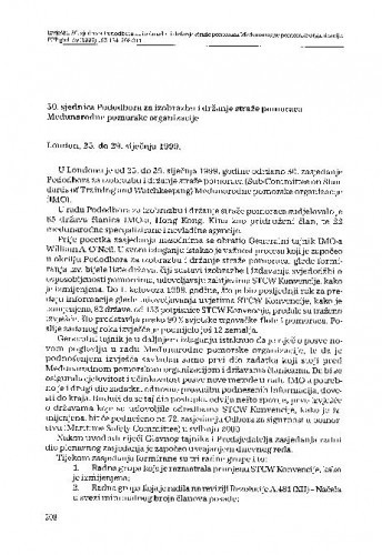 Trideseta sjednica Pododbora za izobrazbu i držanje straže pomoraca Međunarodne pomorske organizacije : [izvješće] / Željko Kiperaš