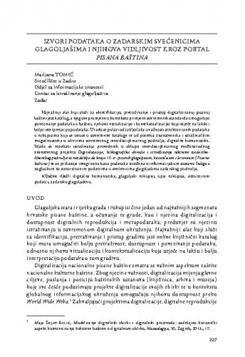 Izvori podataka o zadarskim svećenicima glagoljašima i njihova vidljivost kroz portal Pisana baština / Marijana Tomić