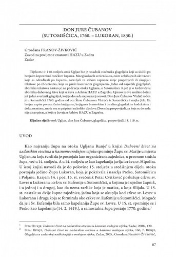 Don Jure Čubanov (Sutomišćica, 1760. – Lukoran, 1830.) / Grozdana Franov-Živković