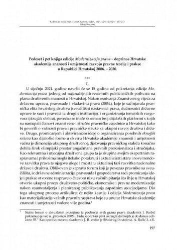 Pedeset i pet knjiga edicije Modernizacija prava - doprinos Hrvatske akademije znanosti i umjetnosti razvoju pravne teorije i prakse u Republici Hrvatskoj, : [prikaz] / Arsen Bačić
