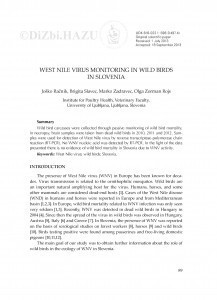 West Nile virus monitoring in wild birds in Slovenia / Joško Račnik, Brigita Slavec, Marko Zadravec, Olga Zorman Rojs