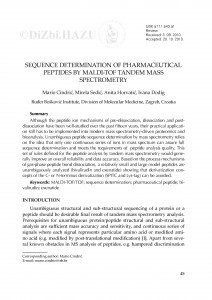 Sequence determination of pharmaceutical peptides by MALDI-TOF tandem mass spectrometry / Mario Cindrić, Mirela Sedić, Anita Horvatić, Ivana Dodig