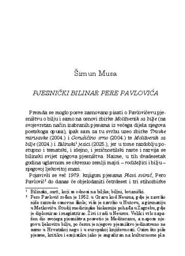 Pjesnički bilinar Pere Pavlovića / Šimun Musa