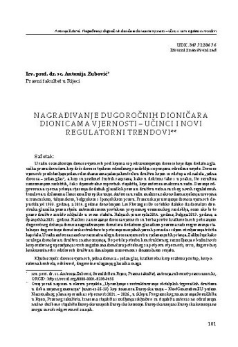 Nagrađivanje dugoročnih dioničara dionicama vjernosti – učinci i novi regulatorni trendovi / Antonija Zubović