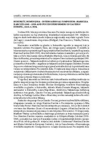 Bukurešt, Rumunjska – International Symposium »Hariclea Darclée (1860 – 1939)
and Puccini Performers in Eastern Europe«, 14-15. 6. 2024. : [izvješće] / Vjera Katalinić
