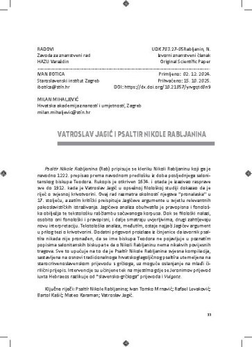 Vatroslav Jagić i psaltir Nikole Rabljanina / Ivan Botica, Milan Mihaljević