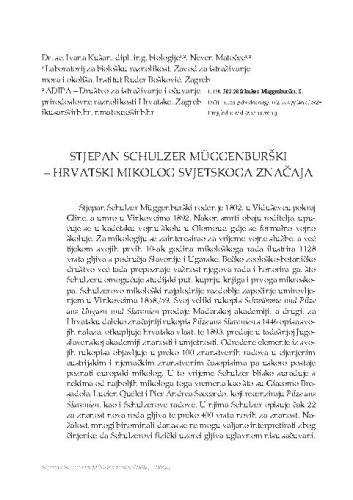 Stjepan Schulzer Müggenburški – hrvatski mikolog svjetskoga značaja / Ivana Kušan, Neven Matočec