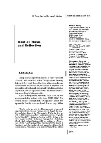 Kant on Music and Reflection / Weijia Wang