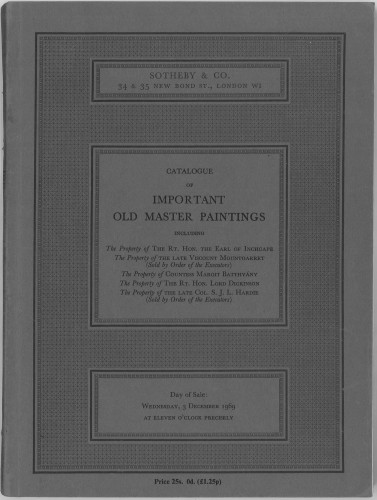 Catalogue of important old master paintings : including the temptation of Eve by Hans Baldung ... : day of sale, Wednesday, 3 December 1969 ... / Sotheby & Co.