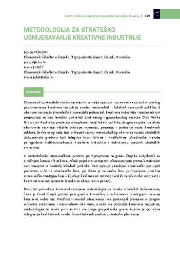 Metodologija za strateško usmjeravanje kreativne industrije / Josipa Forjan, Ivana Jobst