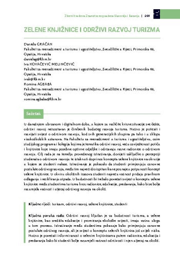 Zelene knjižnice i održivi razvoj turizma / Daniela Gračan, Iva Kovačević Melinčević, Romina Agbaba