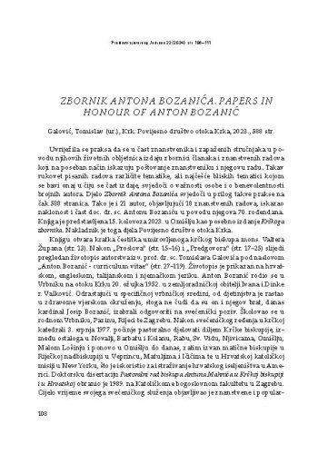 Zbornik Antona Bozanića. Papers in honour of Anton Bozanić, Galović, Tomislav (ur.), Krk: Povijesno društvo otoka Krka, 2023. : [prikaz] / Vito Spetić
