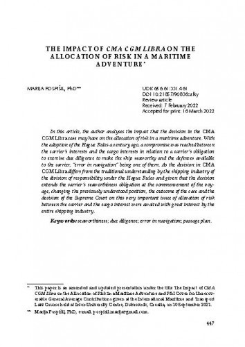 The Impact of CMA CGM Libra on the Allocation of Risk in a Maritime Adventure / Marija Pospišil