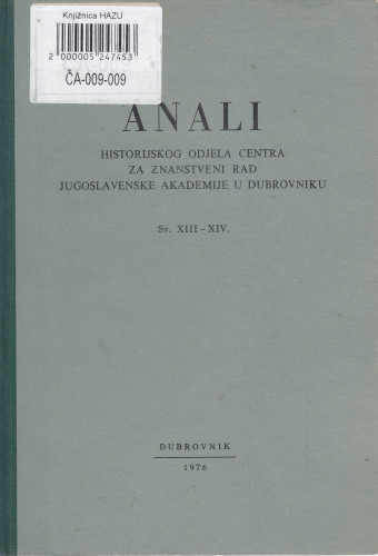 Anali Historijskog odjela Centra za znanstveni rad Jugoslavenske akademije u Dubrovniku / [urednik Grga Novak]