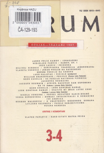 God. 26(1987), knj. 53, br. 3-4 (ožujak-travanj) / odgovorni urednik Rafo Bogišić