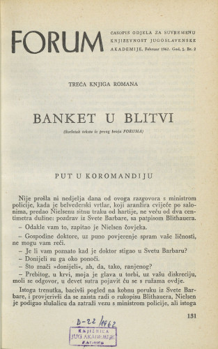 Treća knjiga romana Miroslava Krleže Banket u Blitvi : (svršetak teksta iz prvog broja Foruma) / M. Krleža