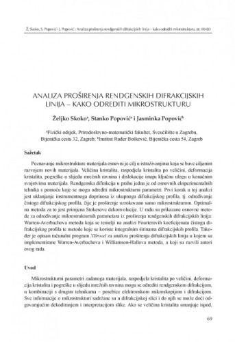 Analiza proširenja rendgenskih difrakcijskih linija - kako odrediti mikrostrukturu / Željko Skoko, Stanko Popović, Jasminka Popović