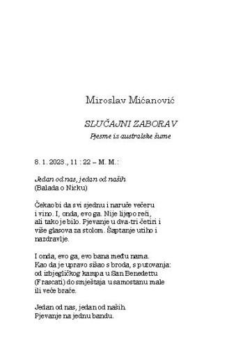 Slučajni zaborav : pjesme iz australske šume / Miroslav Mićanović