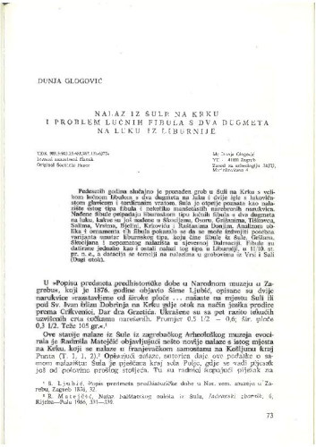 Nalaz iz Šule na Krku i problem lučnih fibula s dva dugmeta na luku iz Liburnije / Dunja Glogović