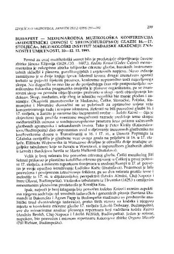 Međunarodna muzikološka konferencija Međuetnički odnosi u srednjoeuropskoj glazbi 16.-17 stoljeća, Budapest, 10-12. 12. 1993. / Koraljka Kos