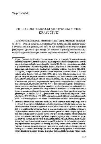 Prilog obiteljskom arhivskom fondu Kranjčević / Vanja Budišćak