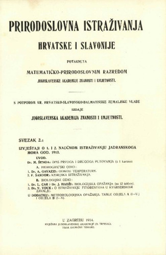 Sv. 2(1914) : potaknuta Matematičko-prirodoslovnim razredom Jugoslavenske akademije znanosti i umjetnosti
