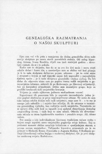 Genealoška razmatranja o našoj skulpturi / K. A. Radovani