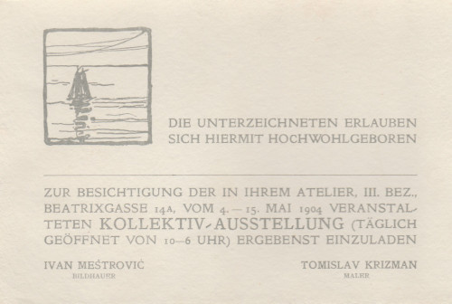 Pozivnica na izložbu Ivana Meštrovića i Tomislava Krizmana, Beč, 1904.
