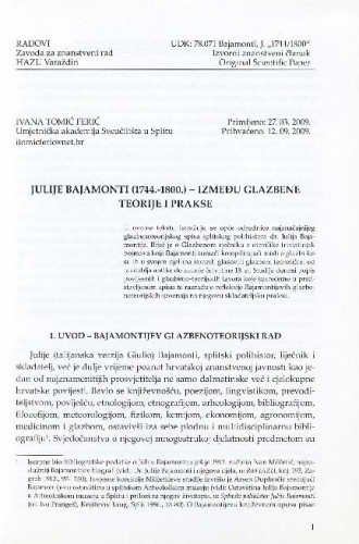 Julije Bajamonti (1744.-1800.) - između glazbene teorije i prakse / Ivana Tomić Ferić