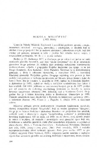 Nikola Milićević (1922.-1999.) / Dubravko Jelčić