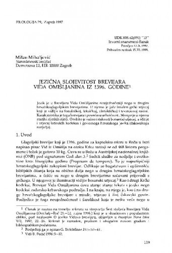 Jezična slojevitost Brevijara Vida Omišljanina iz 1396. godine / Milan Mihaljević