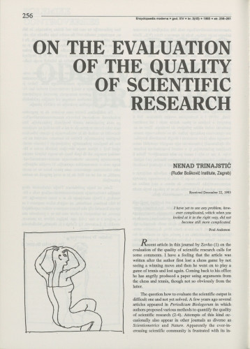 On the evaluation of the quality of scientific research / Nenad Trinajstić