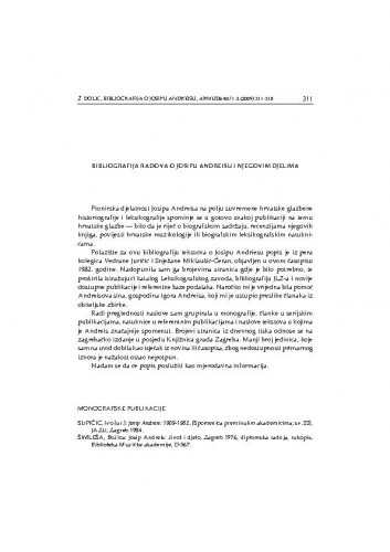 Bibliografija radova o Josipu Andreisu i njegovim djelima / Željka Radovinović