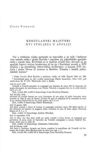 Korčulanski majstori XVI stoljeća u Apuliji / Cvito Fisković