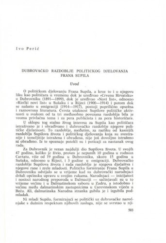 Dubrovačko razdoblje političkog djelovanja Frana Supila / Ivo Perić