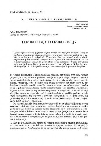 Leksikologija i leksikografija / Maja Bratanić