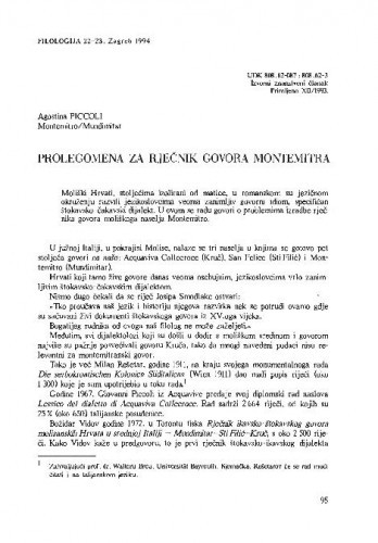 Prolegomena za rječnik govora Montemitra / Agostina Piccoli