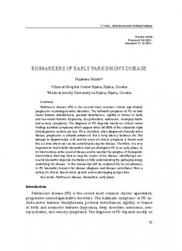 Biomarkers of early Parkinson’s disease / Vladimira Vuletić