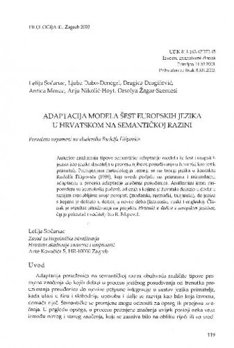Adaptacija modela šest europskih jezika u hrvatskom na semantičkoj razini / Lelija Sočanac, Ljuba Dabo-Senegri, Dragica Dragičević, Antica Menac, Anja Nikolić-Hoyt, Orsolya Žagar-Szentesi