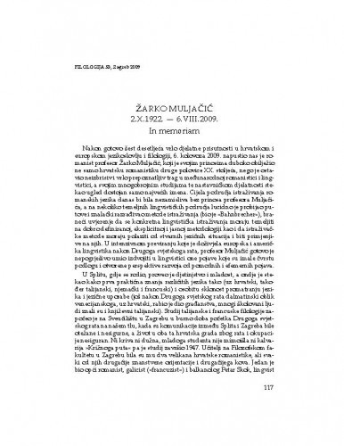 Žarko Muljačić 2. X. 1922. - 6. VIII. 2009. : in memoriam / August Kovačec
