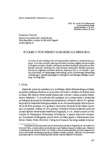 Pogled u toponimiju Makarskoga primorja / Domagoj Vidović