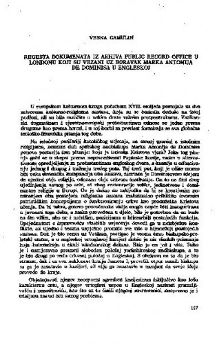Regesta dokumenta iz arhiva Public Record Office u Londonu koji su vezani uz boravak Marka Antonija de Dominisa u Engleskoj / Vesna Gamulin