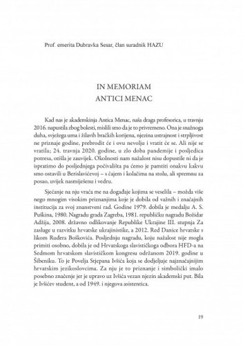In memoriam Antici Menac / Dubravka Sesar