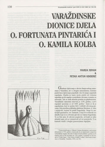 Varaždinske dionice djela o. Fortunata Pintarića i o. Kamila Kolba / Marija Riman, Petar Antun Kinderić
