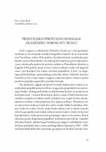 Prijateljski oproštajni hommage akademiku Miroslavu Šicelu / Joža Skok