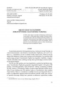 Aquae Iasae na razmeđu zdravstvenog i kulturnog turizma / Eduard Kušen, Nina Kušen Tomljanović