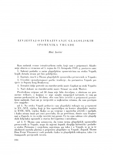 Izvještaj o istraživanju glagoljskih spomenika Vrgade / B. Jurišić